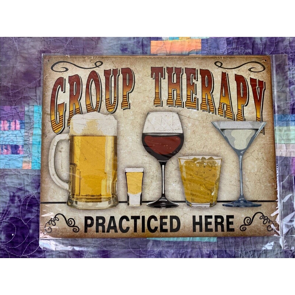 "Group Therapy Practiced Here" Funny Man Cave Beer Tin Bar Cafe Sign 16x12.5